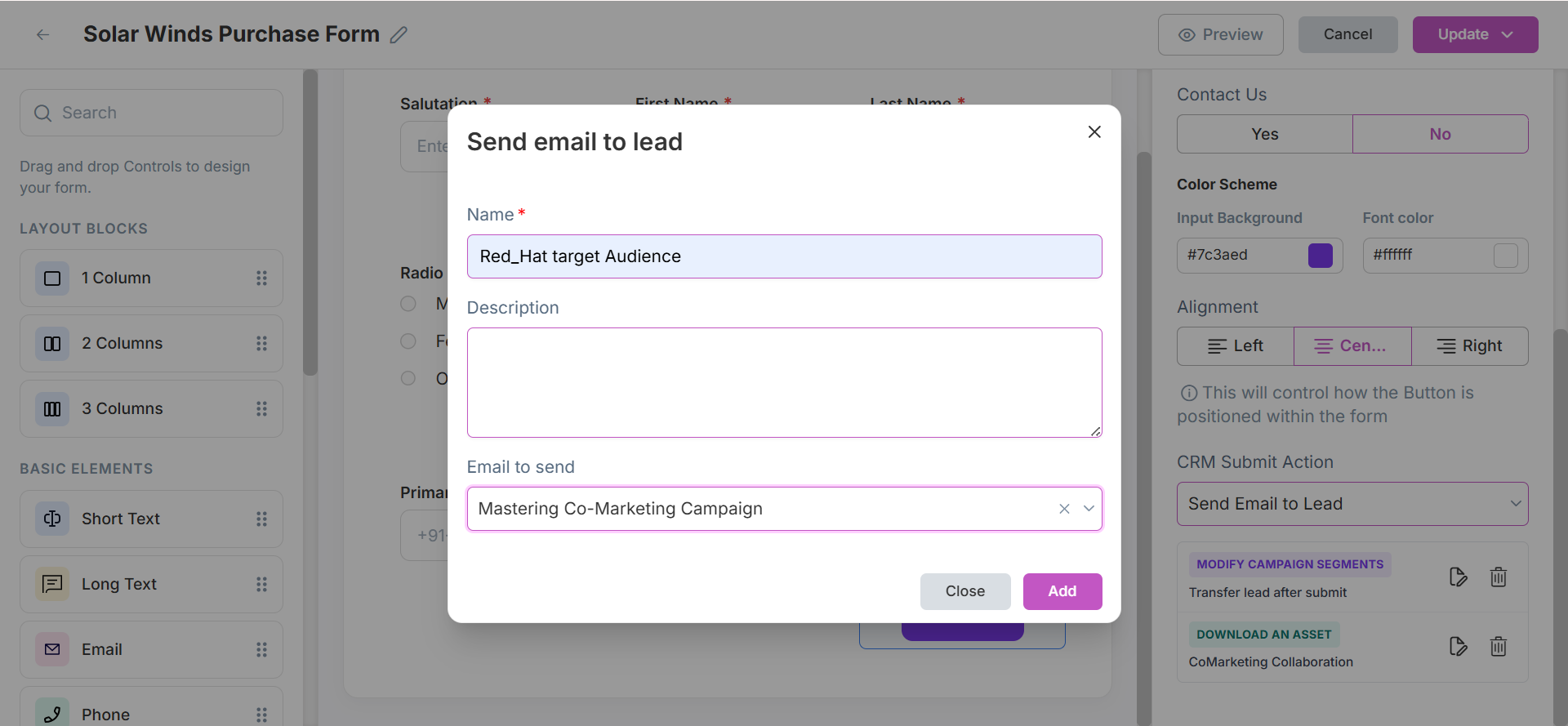 Form Action – Send Email to Lead